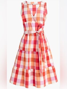 J Crew Fit & Flare Belted Tie Gingham Colorblock Sleeveless Summer Dress Sz 8